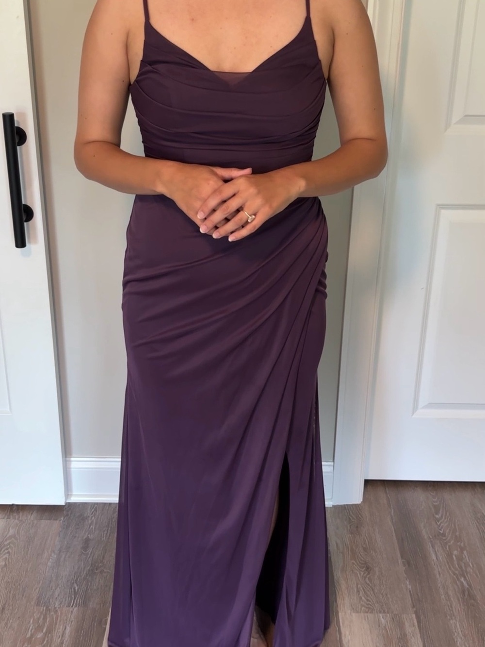 Azazie Plum Spaghetti-Strap Maxi Gown